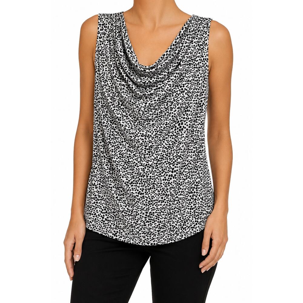 Calvin Klein XL Drape Neck Sleeveless Animal Print Stretch Top Black Summer work